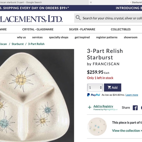 Franciscan Starburst Atomic 3-Part Relish Dish - Picture 5 of 5